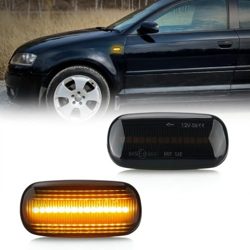 APAKA LED Blinker Seitenblinker Seitenmarkierungsleuchten für A-udi A3 S3 8P A4 S4 RS4 B6 B7 A4 S4 RS4 B8 A6 S6 RS6 C5 A6 S6 RS6 C7 A8 D3 TT 8J Roadster, Blinkleuchte mit Canbus Fehlerfrei, Smoke