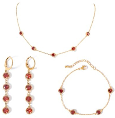 TaYolnFaSo rouge or cœur bijoux ensemble pour femmes CZ collier boucles d'oreilles ensemble janvier Birthstone collier ensemble grenat rouge cristal artificiel cadeau pour femmes