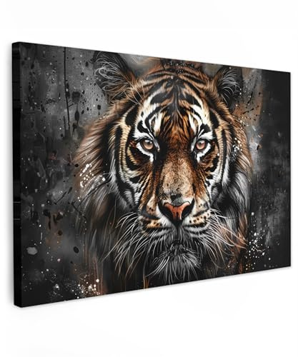 MuchoWow© Wandbilder Groß XXL Schlafzimmer Home Deko Wohnung Bild - Schwarz | 120x80 cm - Wohnzimmer Fotoleinwand Wand Bilder Leinwand Wall Decor Tiger - Tiere - Porträt - Luxus