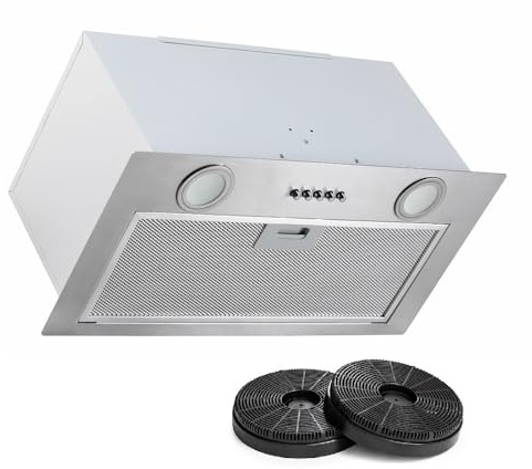 VLANO GT 52 IX Einbau-Dunstabzugshaube, Lüfterbaustein zum Einbau in Oberschränk, 52cm, Edelstahl, 650 m³/h, LED-Beleuchtung, 3 Leistungsstufen (Umluftbetrieb (mit Aktivkohlefilter))