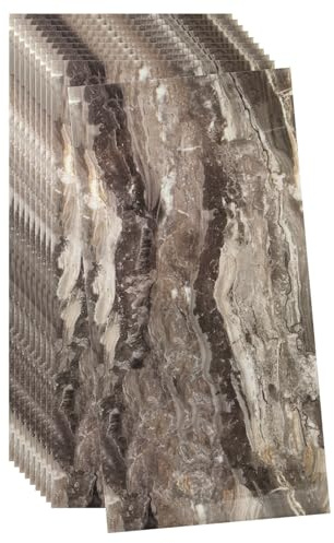 sourcing map Lot de 10 panneaux muraux à décoller et à coller - 60 x 30 cm - Toucher peau de brique (couverture de 1,8 m²) - Carreaux de marbre adhésifs - Pierre