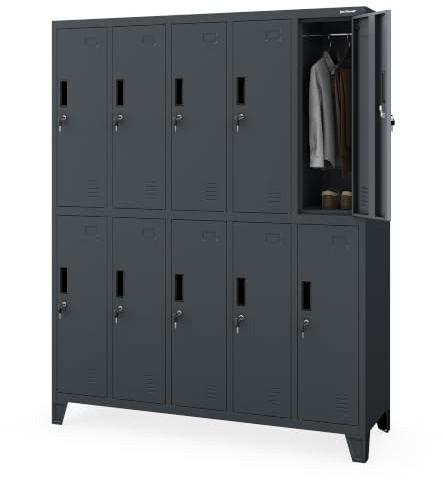 Jan Nowak Armadietto spogliatoio Armadio metallico con 10 Scomparti Fessure di ventilazione Rivestimento in polvere 172 cm x 136 cm x 45 cm (Antracite)