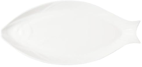 JYBNBBE Ceramic tableware Creative Household Ceramic Fish Plate Tableware Fish Shape Simple White Steamed Fish Large Plate Hotel Kitchen Tableware Plate,16in