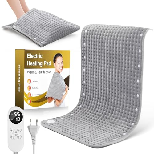 100 * 50 cm Termoforo Elettrico Extra Grande, 12 Impostazioni del Timer, 25~55° di Temperatura, Matrimoniale per Alleviare il Dolore Muscolare Lombare,Addome, Collo, Spalla