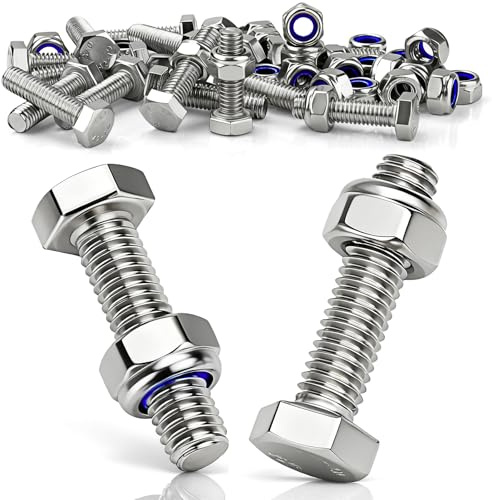mawmuaw 15stk Sechskantschrauben M6x16 mm mit Selbstsichernde Muttern | Edelstahlschrauben M6, Schrauben Edelstahl A2 V2A, DIN 933 Maschinenschrauben Außensechskant für Möbel, Autos, Maschinen