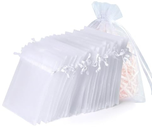 100 Stück Weiß Organzasäckchen, 15x20 cm Organzabeutel mit Kordelzug Schmuckbeutel zum Befüllen Organza Säckchen als Bonbonsbeutel Geschenktüten für Hochzeit Party Geschenk Bonbons