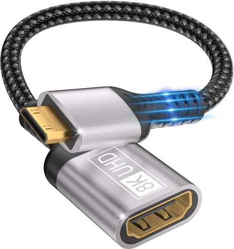 layajia 8K Mini HDMI to HDMI Adapter, 8K@60Hz/4K@120Hz Mini HDMI Male to HDMI Female Cable UHD HDR ARC HDCP, Compatible with Raspberry Pi Zero Camera TV Laptop Portable Monitor Capture