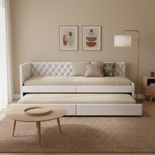 Ausziehbares Schlafsofa aus Samt, Schlafsofa für 2-Sitzer, 90 x 200 cm mit Lattenrost, Tagesbett, Gästebett, ohne Matratze (Beige)