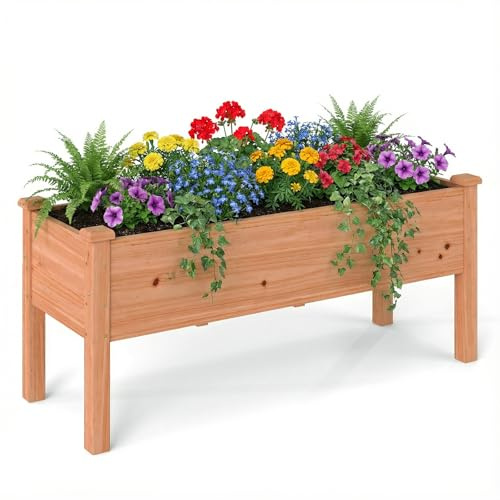 COSTWAY Jardinière Surélevée en Bois avec 5 Trous de Drainage (Orange) | Carré Potager Surélevé, Hauteur de Travail Confortable pour Légumes, Herbes, Fleurs, Jusqu’à 100KG, 120 x 43,5 x 51CM