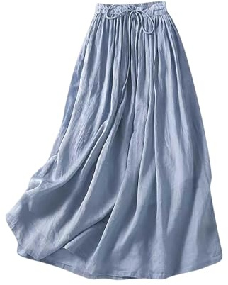 RLEHJN Jupe Longue en Coton Et Lin pour Femme Jupes D'Été Décontractée Taille Élastique Skirt Couleur Unie Élégante Ample Style Bohème Longueur Jupette Longue D'Été Décontractée en Lin pour Vacances