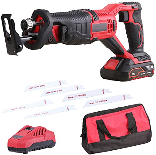 Scie sabre sans fil 20 V 2,0 Ah batterie au lithium 0-3000 tr/min vitesse variable 6 lames de scie