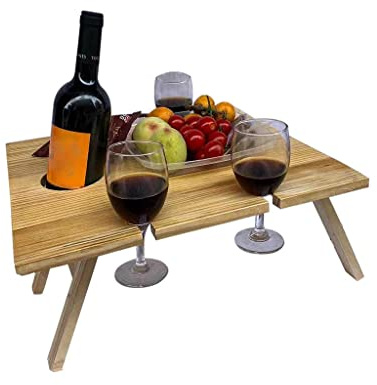 LZVMLNQI Foldable Outdoor Wine Rack Picnic Table Wine Glass Holder 34x30x16cm