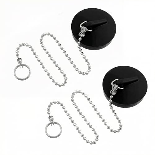 LEOUEANR 2Pcs Bath Plug, Sink Plug Universal TPR Drain Stoppers with Chain for Washbasin Bathtub & Drain Plug