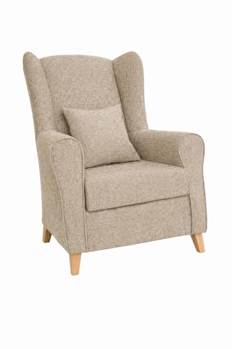 KHALMA HOME Sillón Orejero para Salón y Dorrmitorio + Cojín Decorativo | Butaca Lectura | Sillones Orejeros con Tela Antimanchas | Fácil Limpieza y Diseño. (MARRÓN)