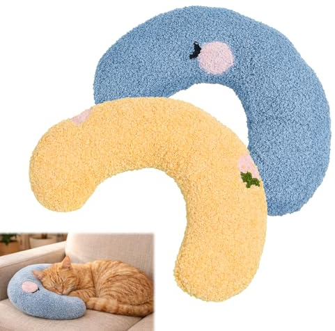 BaZuyunMd 2 Stück Katzenminze Kissen, Katzenkissen, Kuschelkissen Katze, Geeignet für Hunde und Katzen, EIN Haustierkissen zum Schlafen, Ausruhen und Spielen, Blau + Gelb, 27×17×6cm, Plüsch