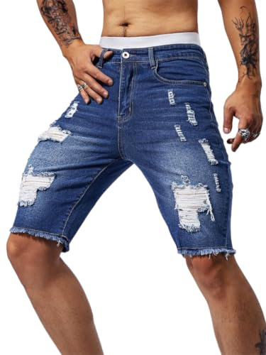 Oanviso Hombre Pantalones Cortos De Jeans Rasgados Verano Pantanlón Corto Skinny Denim Vaqueros Agujero Short de Ajustados Hip Hop Bermudas Shorts Elástico
