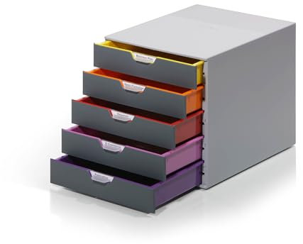 Durable Schubladenbox A4 (Varicolor) Ablagebox 5 Fächer, mit Etiketten zur Beschriftung, mehrfarbig, 760527