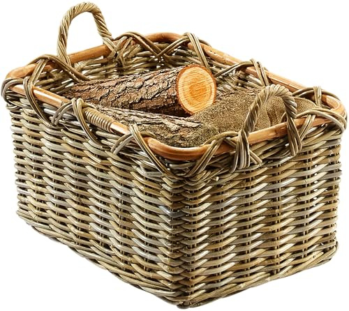 Kobolo Kaminholzkorb Holztrage für Kaminholz Grau mit Jutestoff