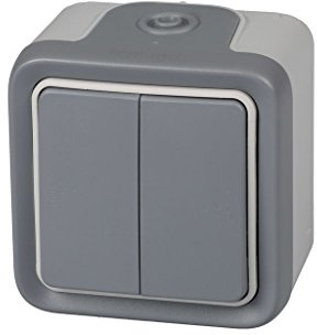Legrand 191514 Interrupteur mural double, surface Plexo, pour extérieur, imperméable (IP55), couleur grise