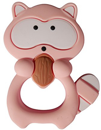 Beißring/Schnuller in Waschbär-Optik, zum Draufrumkauen, ohne BPA, 7 Farben (Rosa)