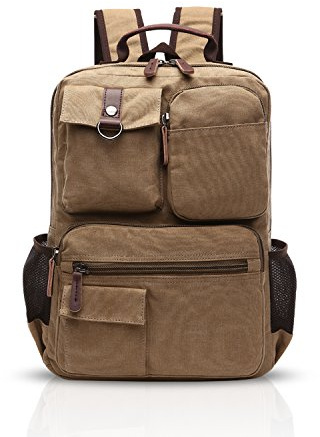 FANDARE Retro Rucksack Herren Business Laptop Tasche Student Outdoor Reisen Multi-Tasche Daypack Verschleißfest Leinwand Schwarz
