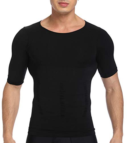 SLIMBELLE Shapewear Herr kompressionströja figurformande magkontroll underkläder undertröja form undertröja body shaper snäva elastisk väst smal body midjeformare ärmar mage topp män, svart, L