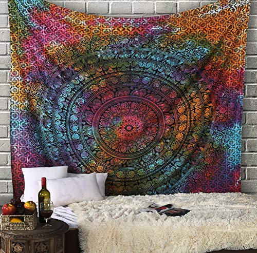 RAJRANG Boho Mandala Tapestry Wall Hanging – Large 230x274 cm Cotton Decor for Living Room, Bedroom, Beach Blanket or Yoga Mat