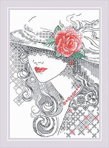 RIOLIS 1887 Rose Mystérieuse Kit de Point de Croix Compté 21 x 29.8 cm | 14 pts blanc Zweigart Aida, 5 coton Anchor couleurs, niveau intermédiaire, grille et aiguille incluses