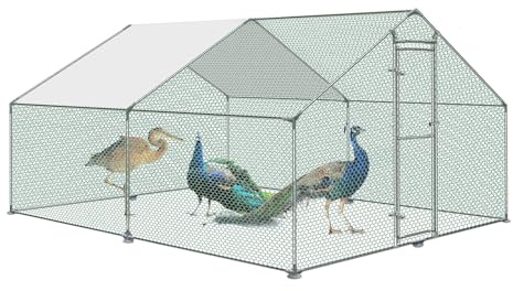 NAIZY Hühnerstall Kleintierstall Freigehege Hühnerhaus Dach Geflügelstall mit PE Sonnenschutzdach und Schloss für Hühnerkäfig Vogelkäfig Kleintiere Haustierkäfig Verzinkter Stahl (3x4x2m)