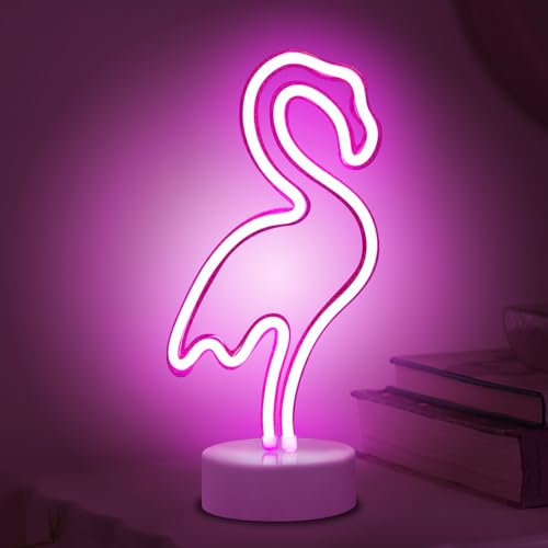 ALEENFOON LED Insegna con luce al neon Arredamento camera da letto Luci notturne Illuminazione interna Funziona a batteria e alimentato USB, per Festa di Natale Bar (Fenicottero Rosa)
