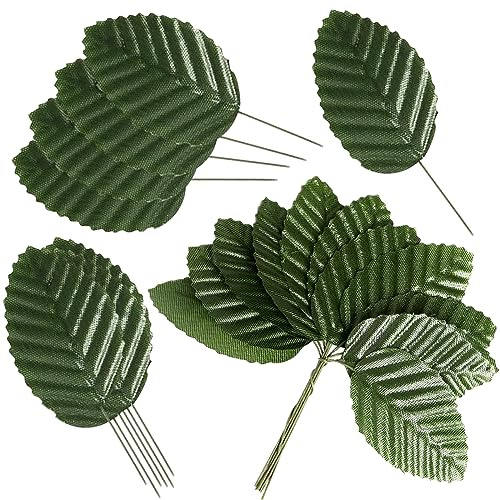 SBYURE Artificial Leaves,200 Pieces Faux Wired Single Leaf Fake Rose Wire Crafts Leaves for Flower DIY Home Decorative Bouquet Wreaths Wedding Decor Christmas Decorations (Green)
