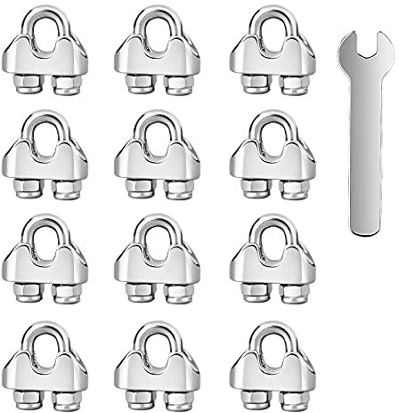 Seilklemmen 12 Stück Drahtseilklemmen 3mm 304 Edelstahl M3 Bügelklemmen mit Kontermuttern Klemme Drahtseil für Stahlkabel Stahldraht Stahlseil (Ø 3 mm)
