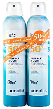 Sensilis - Body Spray SPF 50+ Invisible & Light, Fotoprotector Antiedad Invisible y Ligero con Vitamina E, Acabado Invisible con SPF 50+, para Pieles Sensibles - 2x200 ml