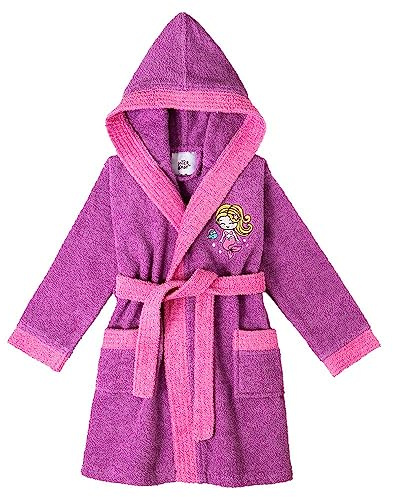 Interbaby Peignoir Enfant Lilas 100% Coton 10-12 ans | Peignoir enfant 100% coton éponge avec capuche, ceinture et poches, doux et absorbant, taille 10-12 ans, OEKO-TEX