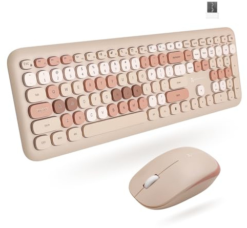 X9 Performance Colorful Keyboard and Mouse Combo - 2.4Ghz Wireless - Transform Your Space with a Cute Wireless Keyboard and Mouse Set (110 Keys and 18 Shortcuts) - for PC and Chrome (Brown)