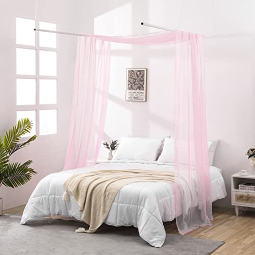 JADE POKE Betthimmel Vorhänge 288 Zoll lang, Rosa Durchsichtige Betthimmel Betthimmel für Mädchen Erwachsene, Baldachin Bettvorhänge hängen von Decke, Fenster Volant Vorhang Breit 52 (King, Rosa)