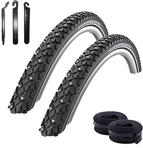 2 x Schwalbe Winter Fahrradreifen K-Guard Reflex Winterreifen 35-622 (28 x 1,35) + 2 Schwalbe SV17 Schläuche inkl. 3 Reifenheber