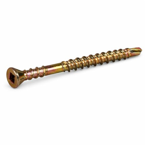 3.9 mm Souarts Selbstschneidende Innenvierkant SQ Holzschrauben Grobgewindeschrauben mit Flachem Kopf aus, Verzinktem Legiertem Stahl für Holz- und Bodenplatten (250 Stück) Größe: 3,9 mm x 58 mm