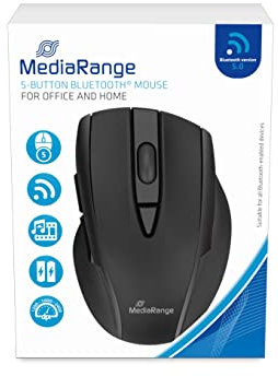 MediaRange Mouse wireless a 5 pulsanti e sensore ottico, per dispositivi abilitati Bluetooth, DPI regolabile, mouse wireless con rotella di scorrimento, con sistema di navigazione laterale, colore