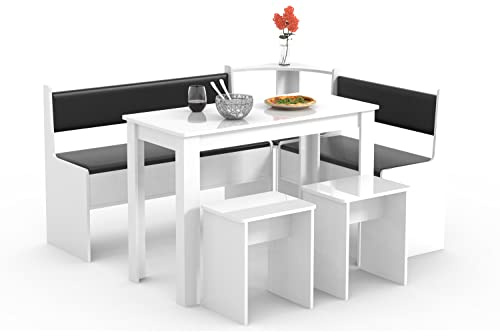 VCM Set di panche ad Angolo Set per Sala da Pranzo Panca Tavolo Sgabelli Esal Maxi Set di panche ad Angolo Set per Sala da Pranzo Panca Tavolo Sgabelli Esal Maxi Bianco