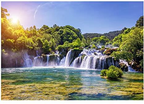 WallArena Fotomural Cascada 208x146 cm | Fotomurales - Papel pintado - para salón y dormitorio - Mural de TNT con efecto 3D - cola incluida