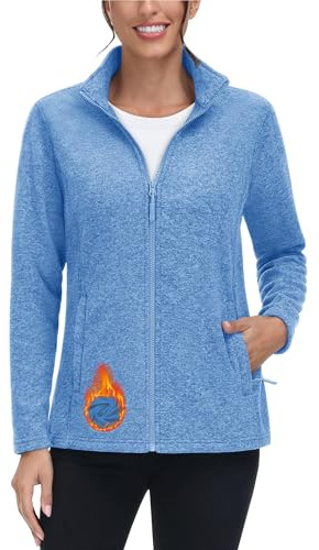 TACVASEN Women's Jacket Full Zip Fleece Jackets Lightweight Warm Work Jacket Polar Fleece Coats with Zip Pockets