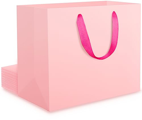 EUSOAR Papiertüten mit Henkel, 10 Stück Geschenktüten Rosa 32x11.5x28cm | Papiertüten mit Henkel, 230GSM Paper Gift Bags, für Geburtstag Hochzeit
