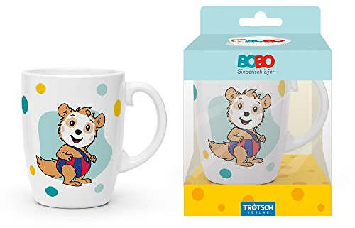 TRÖTSCH - BOBO Siebenschläfer Kindertasse blau Geschenktasse aus Porzellan: Kindergeschirr Tasse Porzellan Geschenk Geschenkidee Kinder Lieblingstasse: Kaffeetasse Teetasse Geschenkidee Geschenk Tasse