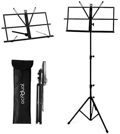 OcioDual Notenständer Klappbar Stabil 2-in-1-, Keyboard Ständer, Buchständer, leseständer, Notenständer Kinder mit Notenbogen-Cliphalter Doppelnutzung Höhenverstellbar Notenpult, Stativ