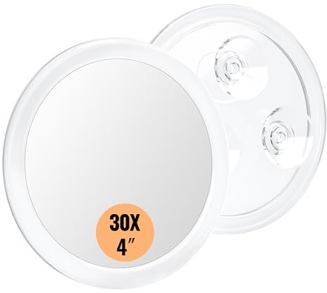 Auxmir Miroir Grossissant 30X Rond Mural avec 3 Ventouses, Miroir Cosmétique de Poche Portable avec Pince à Épiler pour Maquillage Épilation Elimination Points Noirs (10cm)