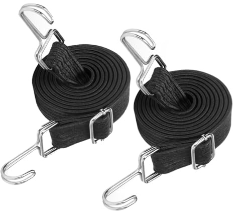 Bungee-Seile mit Haken, schwarz, verstellbarer elastischer Gurt, robustes Gepäck, Bungee-Seil für Fahrradträger, Camping, Autodachträger und Zeltstangen (2 m)