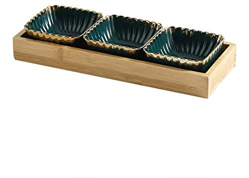 plato de ensalada Multi rejilla plato plato verde rim bocado bata de almacenamiento bandeja de cerámica plato de madera postre bandeja caramelo plato de fruta placa de té Plato de plástico ( Color : 3