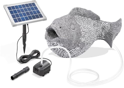 esotec Solar Wasserspeier Set Fisch, Teichpumpe, Teichfigur Gartenfigur Gartenstatue, Tauchpumpe, Gartenbrunnen, Wasserspiel Springbrunnen für außen outdoor, Vogeltränke H=22cm 101665