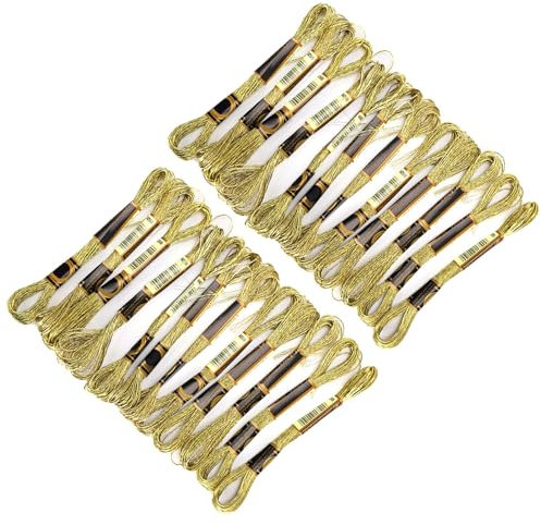 Yuecoom 24 Stück Metallische Stickgarne, Glitzer-Stickgarn, Stickgarn, Kreuzstichgarn, Gold- Und Silber-Polyestergarn, Freundschaftsarmbändergarn Für Stickgarn-Bastelarbeiten